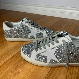 NEW Golden Goose Superstar Silver Glitter Metallic Sneakers, Size 10 US, 41 IT